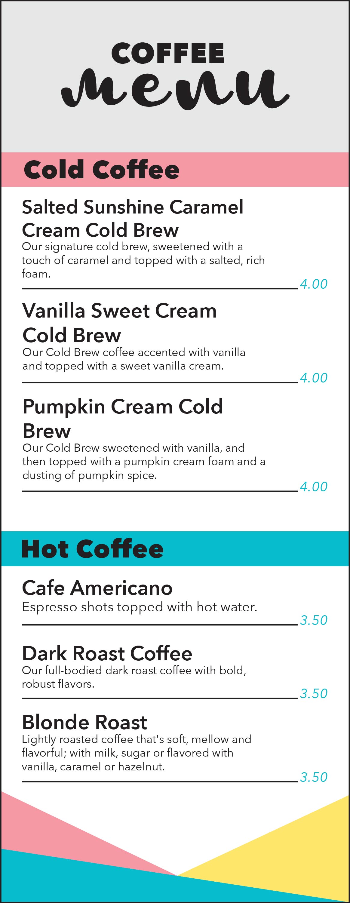 Coffee Menu