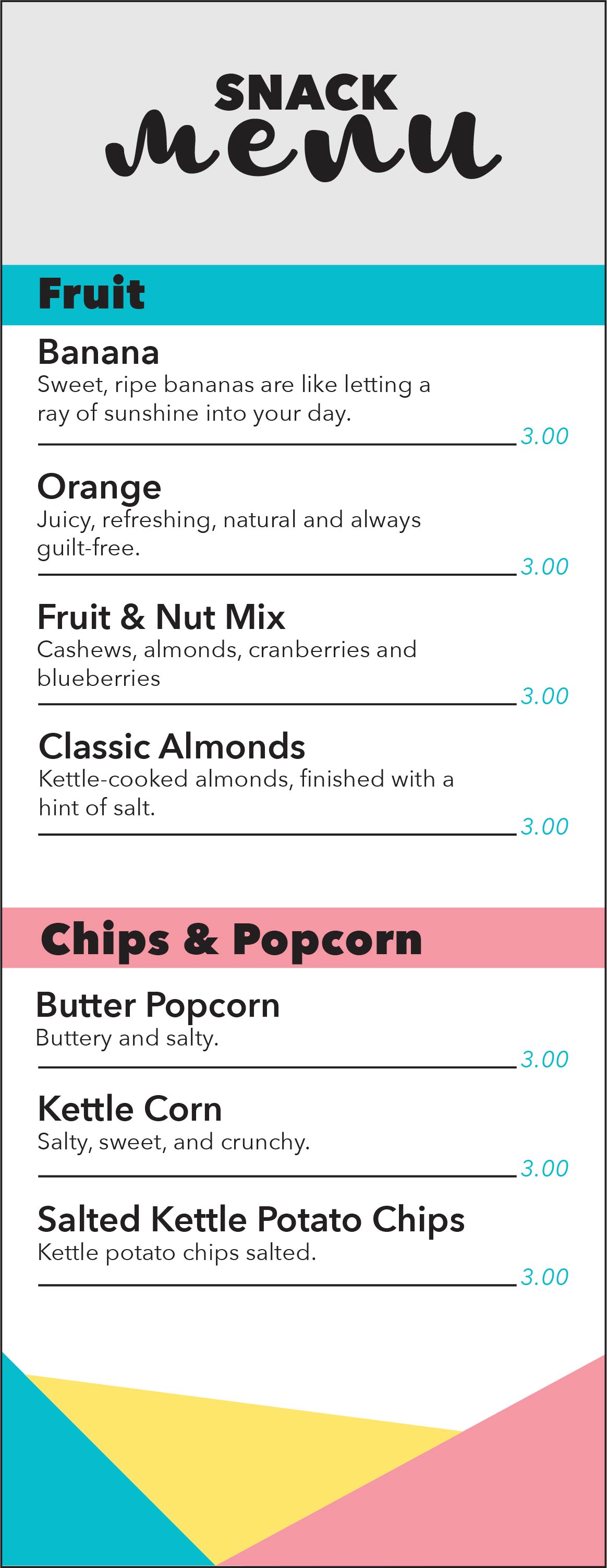 Snack Menu